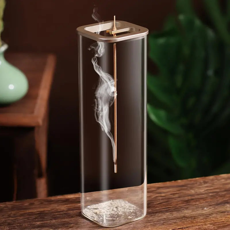 Glass Incense Holder with Metal Base